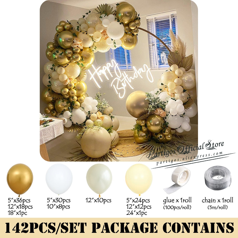 Pcs Cream White Gold Birthday Balloons Garland Baby Shower Wedding Happy Party Decorations DIY Balloon Arch Chain Inflatable