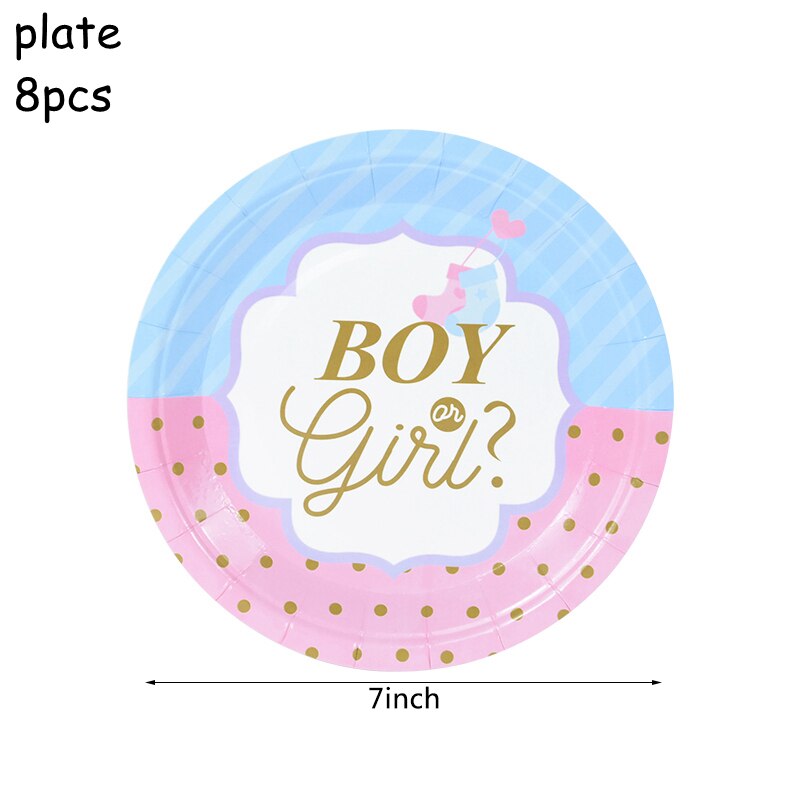 Gender Reveal Disposable Tableware Pink Blue Boy Girl Paper Plates Cups Napkins Baby Shower Party Table Decoration Supplies 