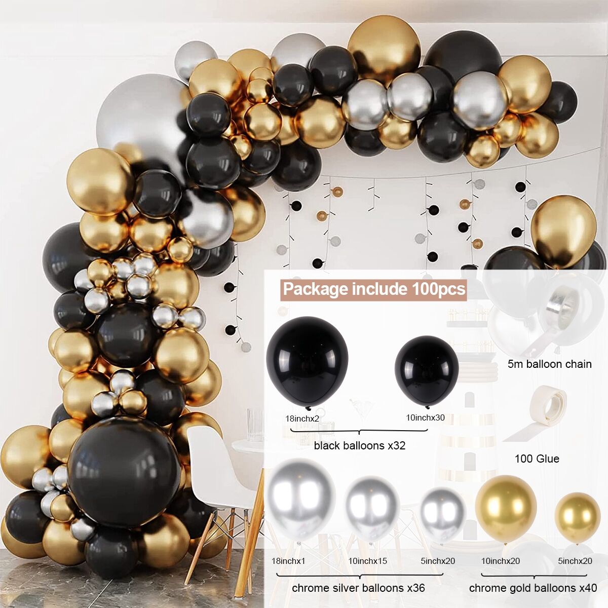 Black Gold Balloon Garland Arch Happy Birthday Party Decoration Kids Graduation Latex Baloon Wedding Decor Inflatable Decorations