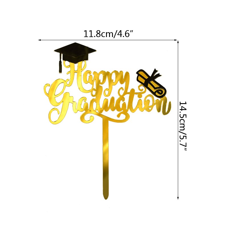 3pcs Happy Graduation Acrylic Cake Toppers Gold Black Congrats Grad Cake Topper for Class of 2022 College Celebrate Party Decor PartyDecorHQ