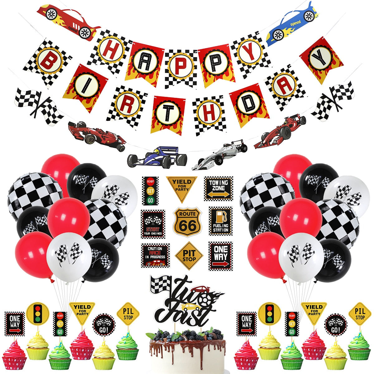 Racing Car Theme Birthday Party Decoration Balloons Set Banner Cake Topoper Boy st nd rd Supplies 