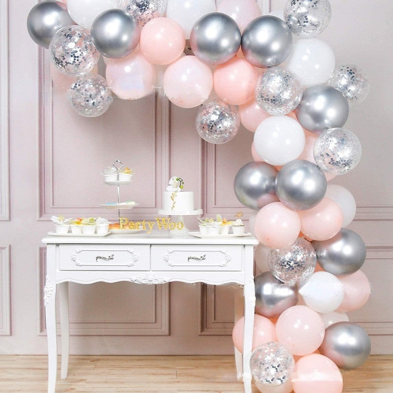 Macarons Pink White Balloon Garland Arch Kit Sliver Confetti Balloons Set Birthday Party Wedding Ceremony Decoration Inflatable Decorations