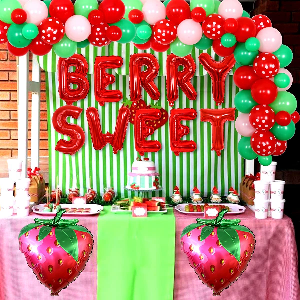 Strawberry Theme Party Decorations Red Foil Balloon Garland Kit Girls st nd Birthday Baby Shower Supplies Inflatable