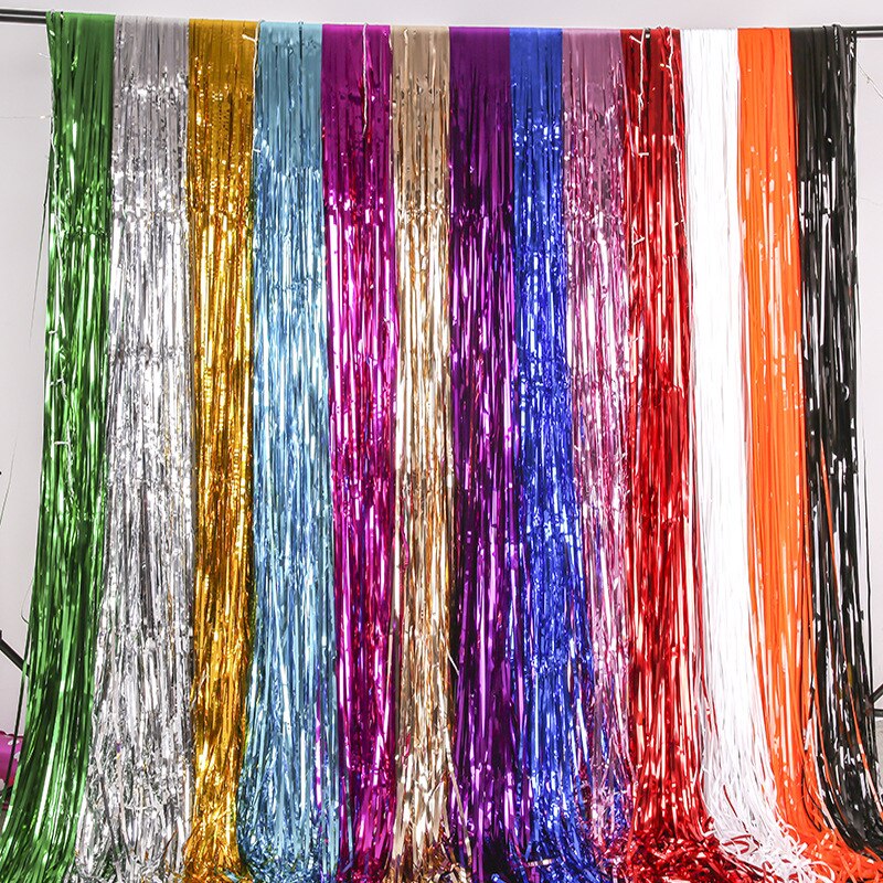 2Pack Party Backdrop Metallic Foil Fringe Tinsel Curtain Adult Kids Birthday Party Wedding Decoration Baby Shower Favor Supplies PartyDecorHQ