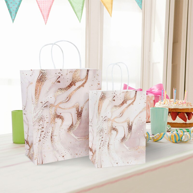 5pcs Wedding Kraft Paper Gift Bag with Handle Marble Design Printing Packaging Bags Birthday Festival Party Favors Decor Supplie PartyDecorHQ