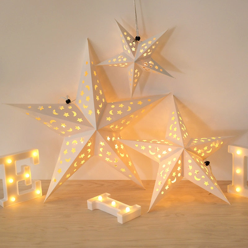 30/45/60cm Hollow Out Star Hanging Pendant Eid Mubarak Decorative Home Party Outdoor Paper Lantern Stars Lampshade Garden Decor PartyDecorHQ