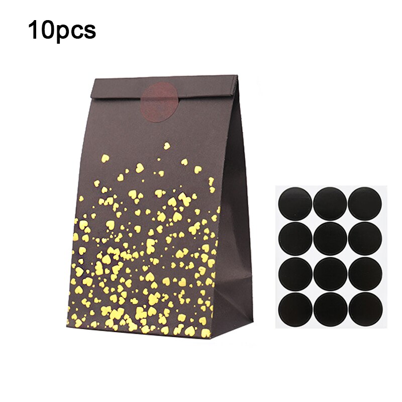 pcs Thank Love Gift Bag Sticker Bronzing Black Kraft Paper Bags Wedding Birthday Party Candy Cookie Packaging 