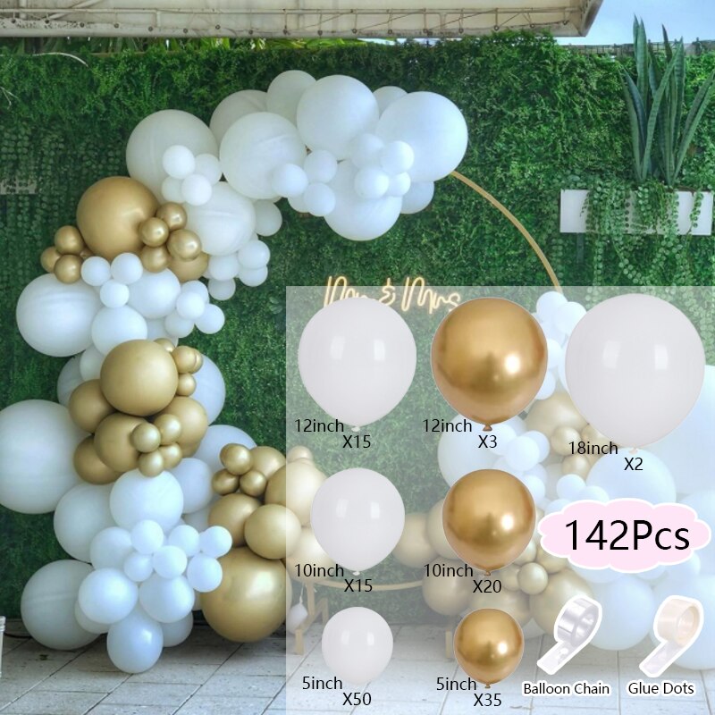 Balloons Arch Set White Gold Balloon Garland Birthday Kit Baby Baptism Shower Wedding Party Decoration Inflatable Decorations