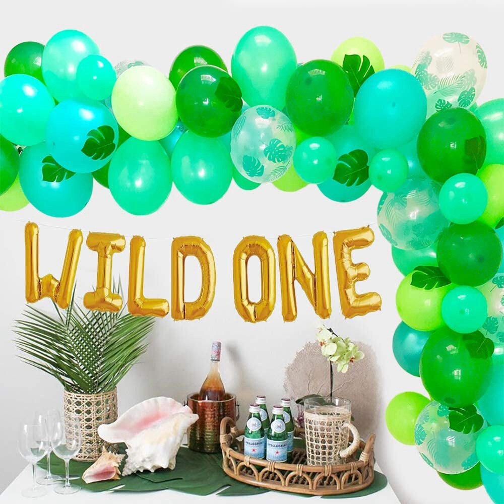 Green Balloon Garland Arch Kit Wild One Foil Leaves Curtain Kids st Birthday Baby Shower Party Decoration Inflatable Decorations