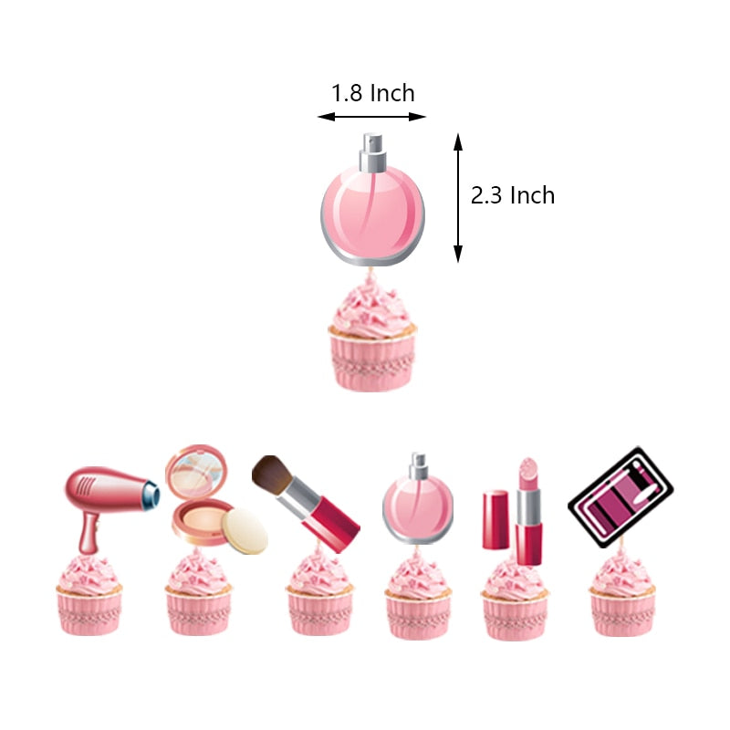 Makeup Theme Party Decoration Balloons Set Happy Birthday Lipstick Banner Cake Toppers Girls Supplies 