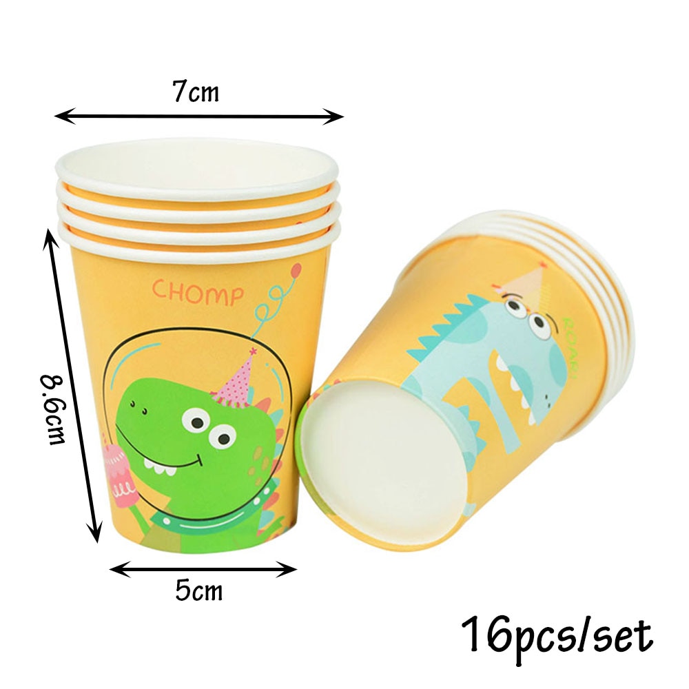 Cute Dinosaur Birthday Decorations Disposable Tableware Plates Cups Jungle Dino Party Banner Kids Summer Supplies 