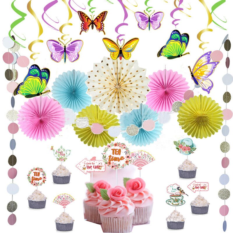 Butterfly Themed Party Decoration Hanging Swirls Balloons Set Girls st rd Birthday Supplies 