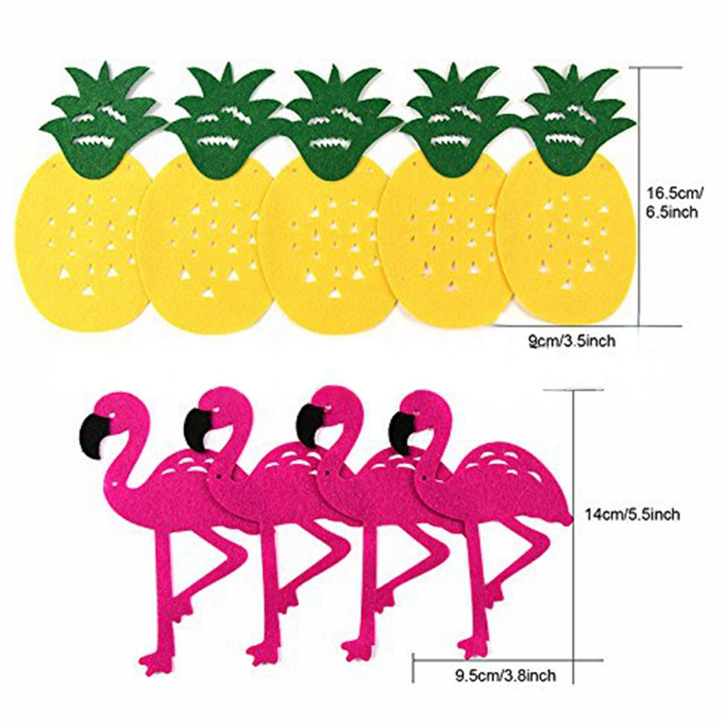 Hawaii Theme Party Decoration Set Flamingo Pineapple Banner Yellow Rose Red Paper Flower Birthday Supplies 