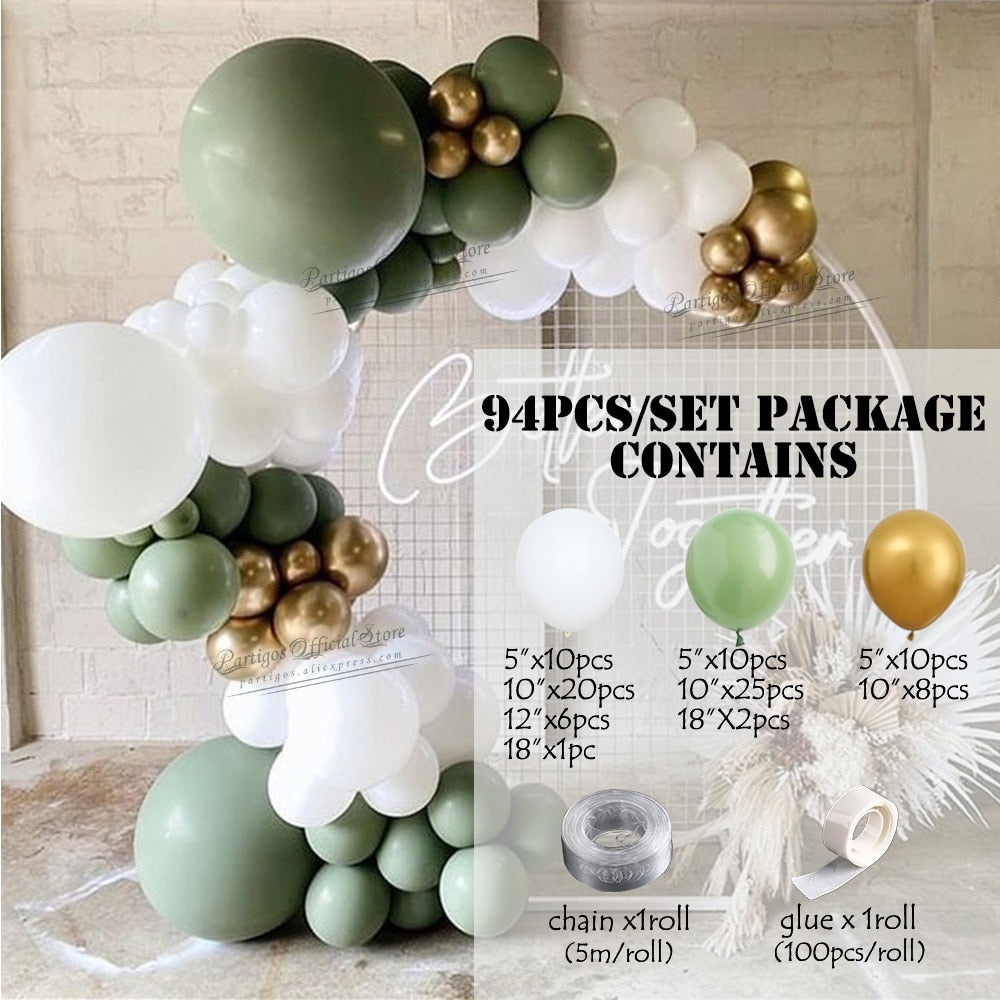 Multi Style Avocado Green Balloons Garland Arch Kit Retro Chorme Gold Latex Globos Birthday Christmas Wedding Party Decors Inflatable Decorations