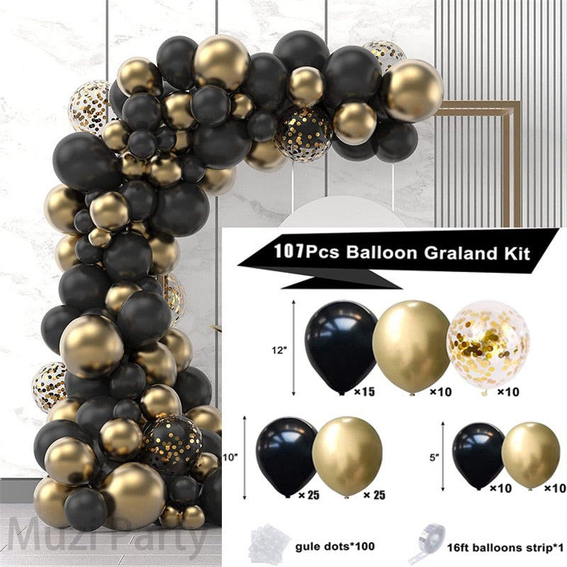 123pcs Black Golden Balloon Garland Kit Gold Confetti Latex Ballon  30th 40th 50th Happy Birthday Baby Shower Party Decoration PartyDecorHQ