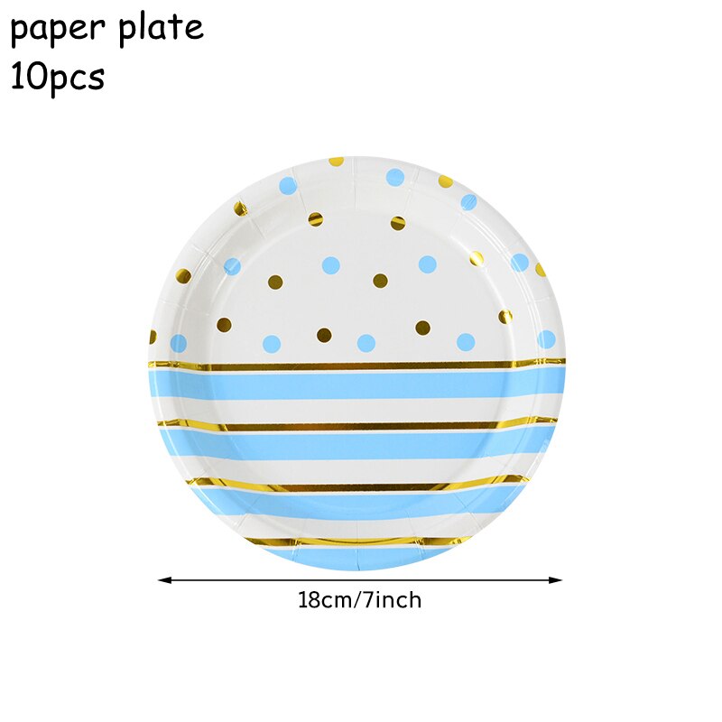 Blue Gold Dot Stripe Disposable Tableware Set Birthday Paper Plate Cup Napkin Wedding Party DIY Decorations Baby Shower Supplies 