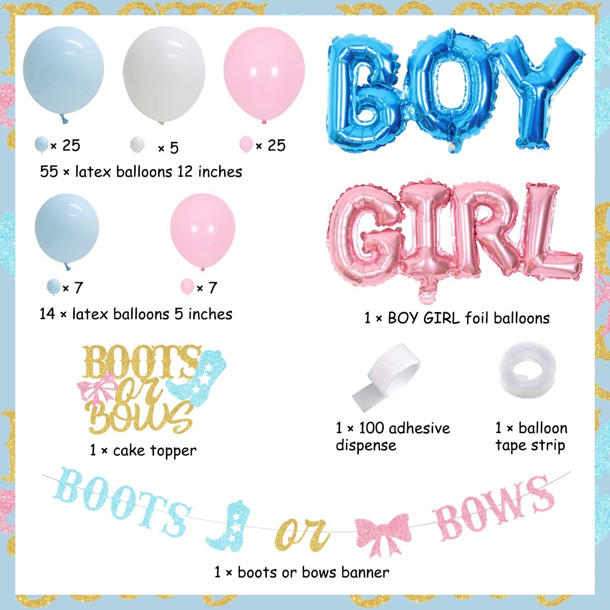 Boy Girl Gender Reveal Party Decorations Boots Bows Balloon Garland Arch Kit Banner Cake Topper Baby Shower Inflatable