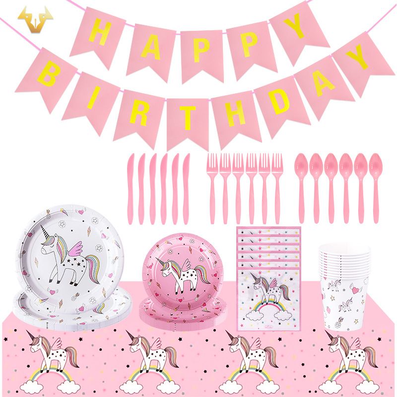 pcs/set Unicorns Party Disposable Tableware Paper Cup Napkin Banner Girl Wedding Birthday Decoration Festival Supplies 