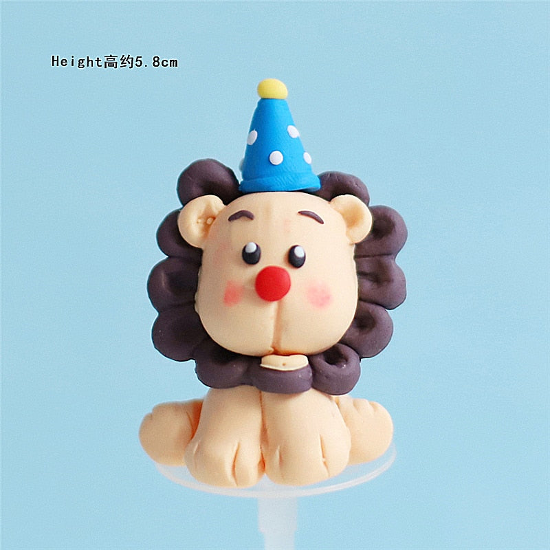 Circus Monkey Clown Elephant Clay Cake Decoration Hollow Star Ball Happy Birthday Cake Topper for Boy Girl Baking Supplies Gifts PartyDecorHQ