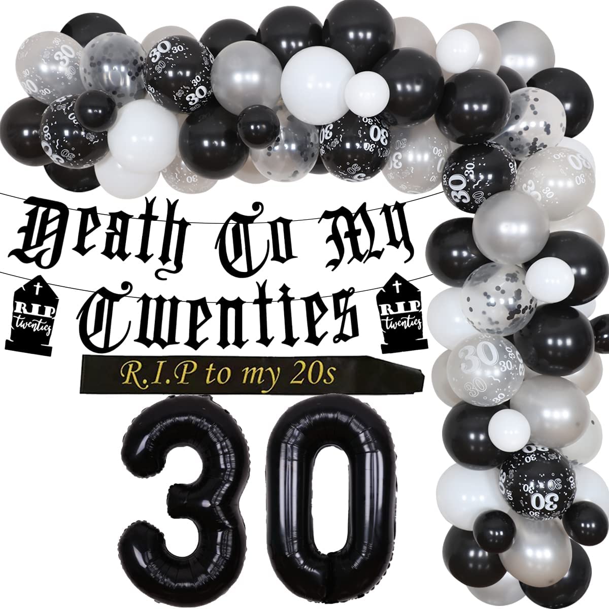 Death Twenties Rip Letter Banner Black Number Foil Balloons Set th Birthday Party Decorations 