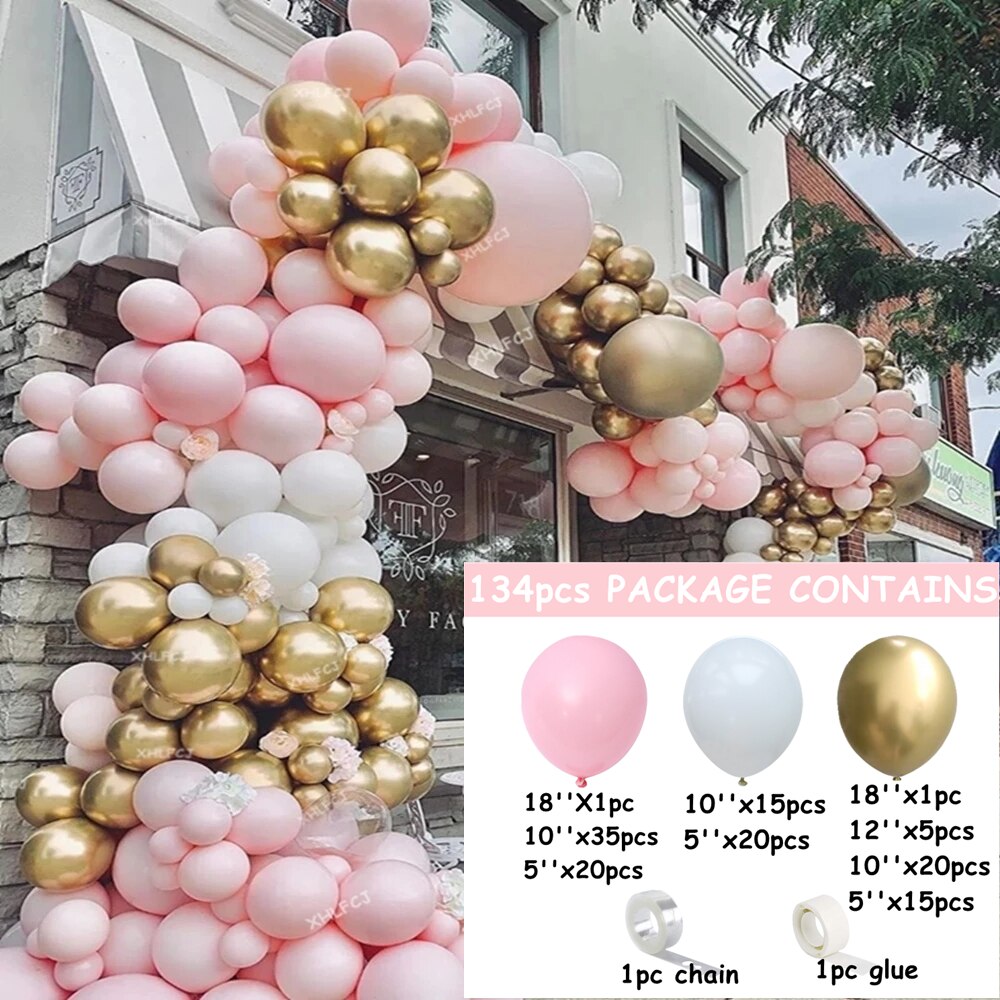 pcs Pink Gold White Balloon Garland Arch Kits Metallic Latex Balloons Wedding Baby Birthday Party Decoration Backdrop Globos Inflatable Decorations