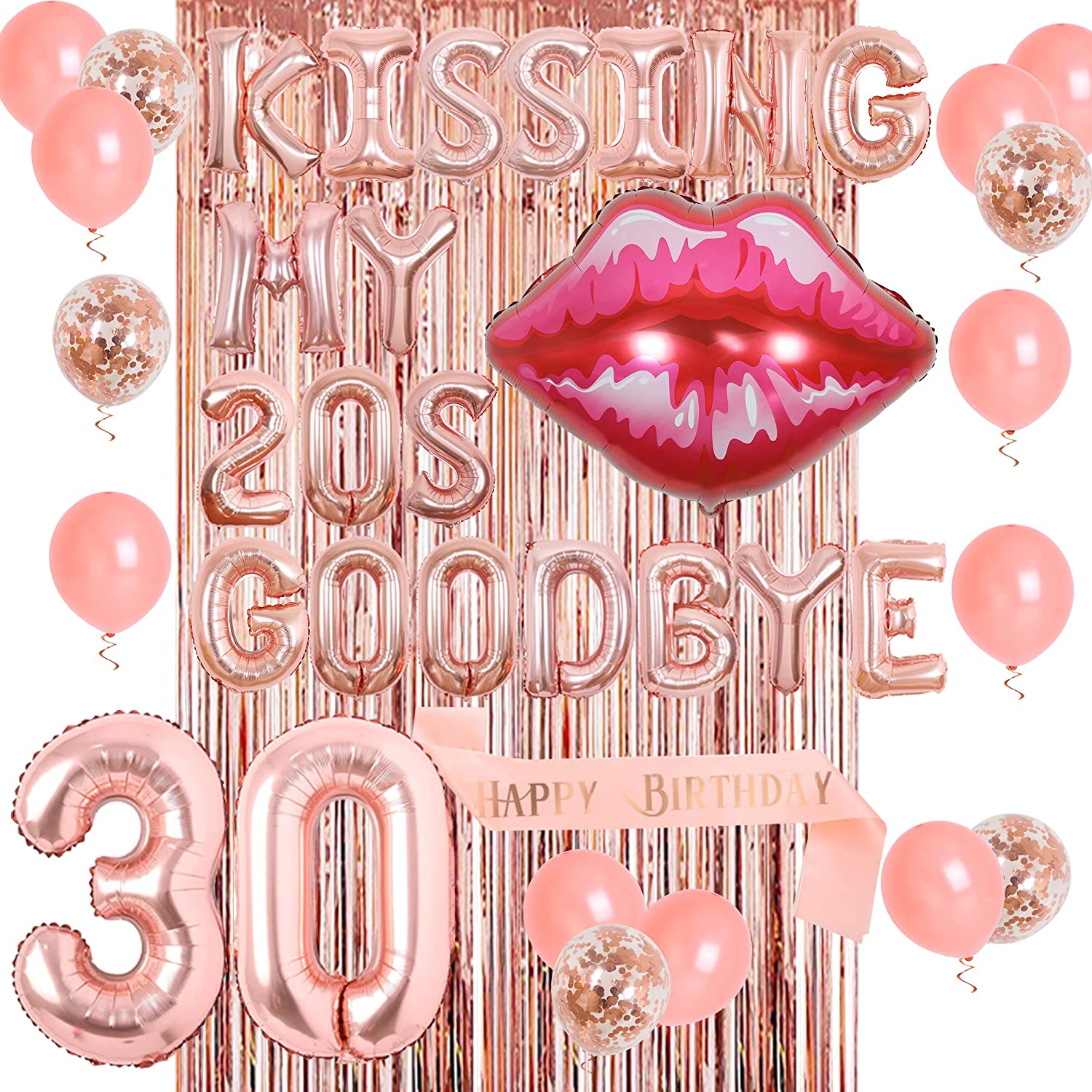 Kissing Twenties Goodbye th Birthday Party Decorations Rose Gold Balloons Year Old Decor Supplies 