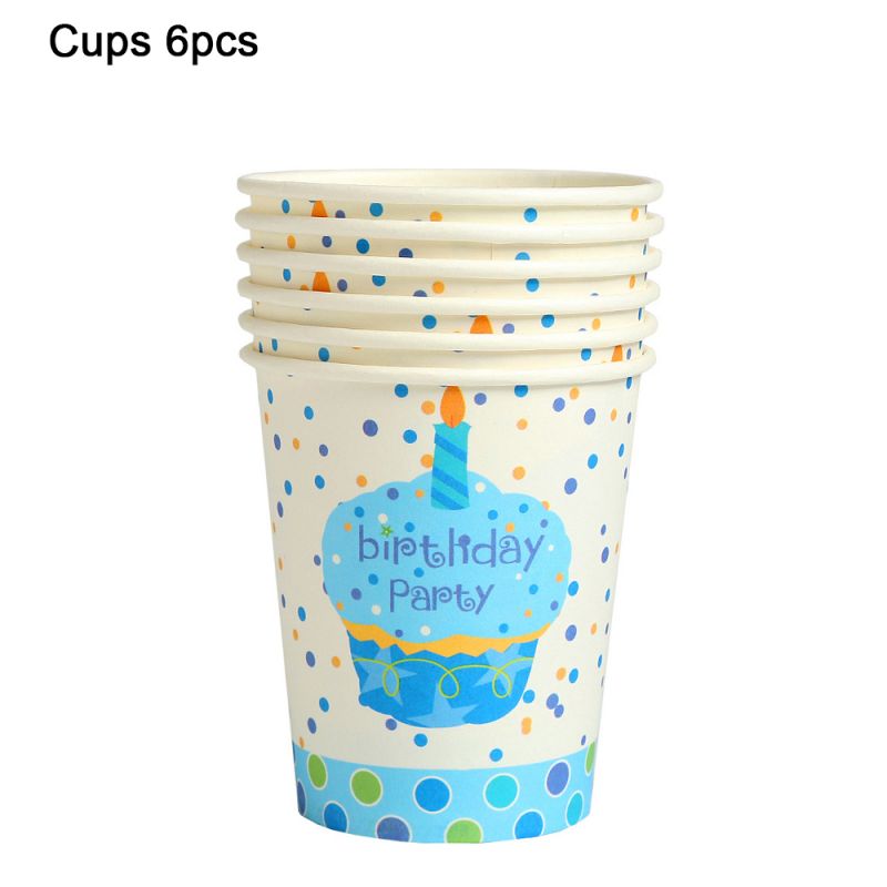 Birthday Party Disposable Tableware Kit Blue Paper Plate Napkin Cups Boy Anniversary Decoration Baby Shower Gifts 