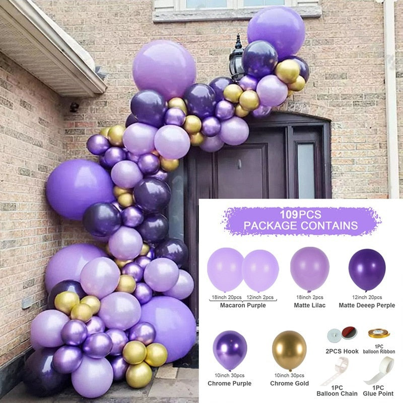 Purple Balloon Garland Arch Kit Rose Gold Latex Wedding Birthday Party Decor Kids Baby Shower Girl Supplies Inflatable Decorations