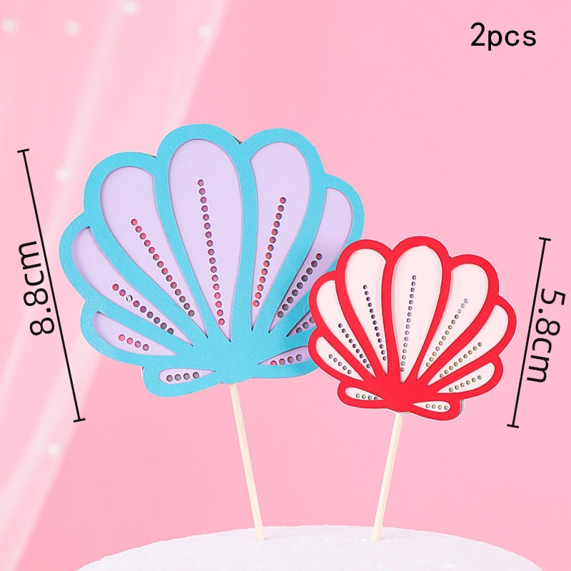 Ocean Theme Shell Little Mermaid Cake Decoration Princess Doll Ornaments Kids Fairy Girl Birthday Topper Beauty Card Plug-i 