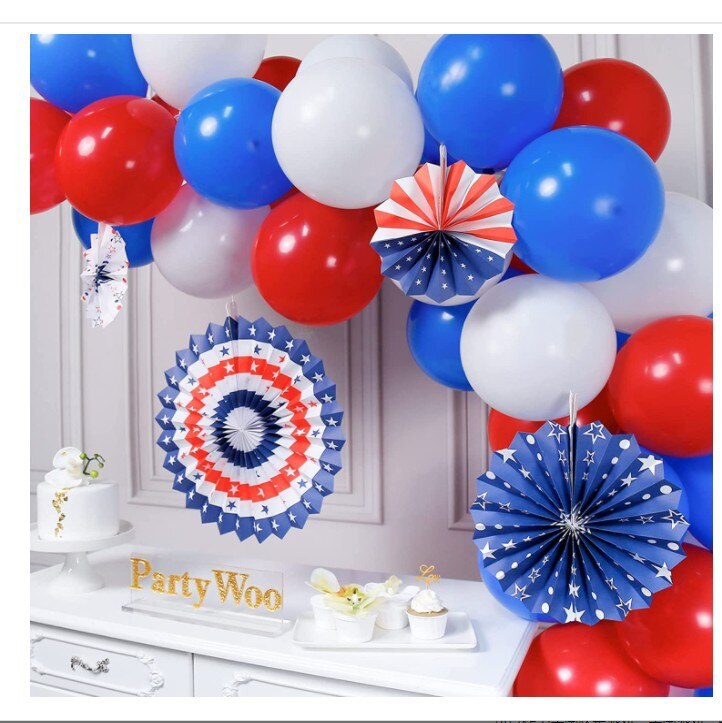 Party Decorations Red Blue White Balloon Garland Arch Kit Paper Fan for Kids Baby Shower Birthday Party Supplies PartyDecorHQ