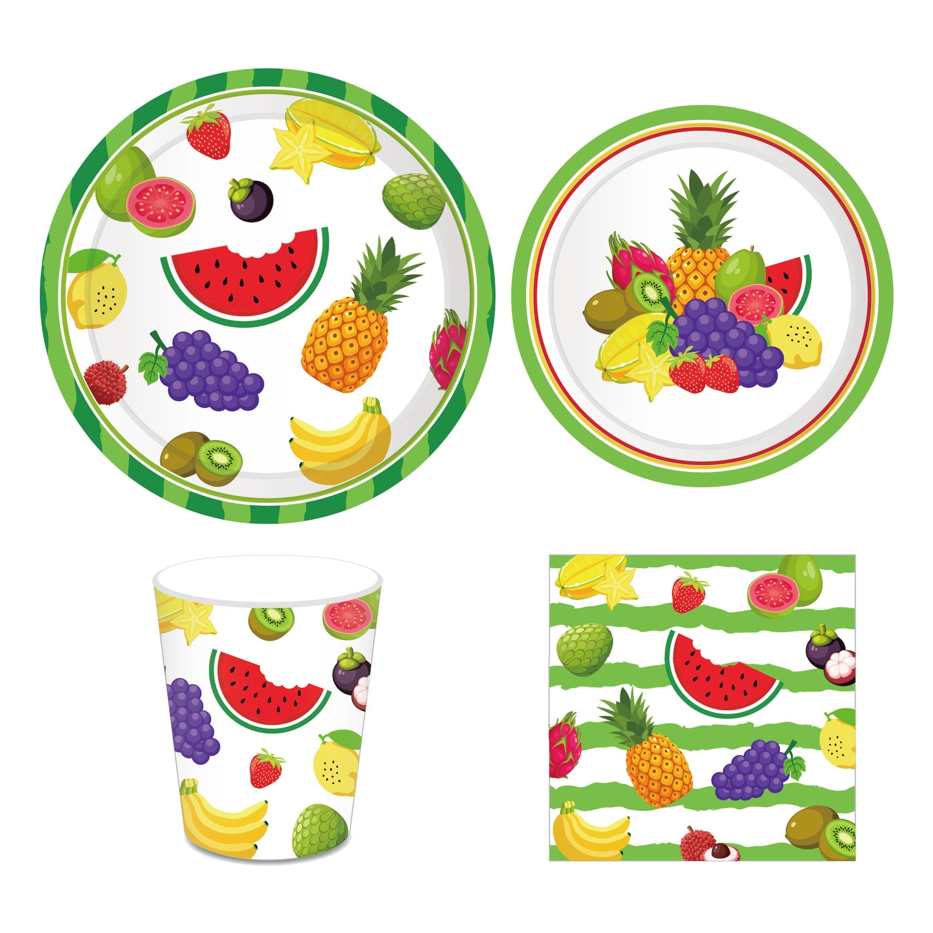 Summer Fruit Cake Paper Plate Cup Disposable Tableware Set Birthday Party Baby Shower Decoration Supplies 