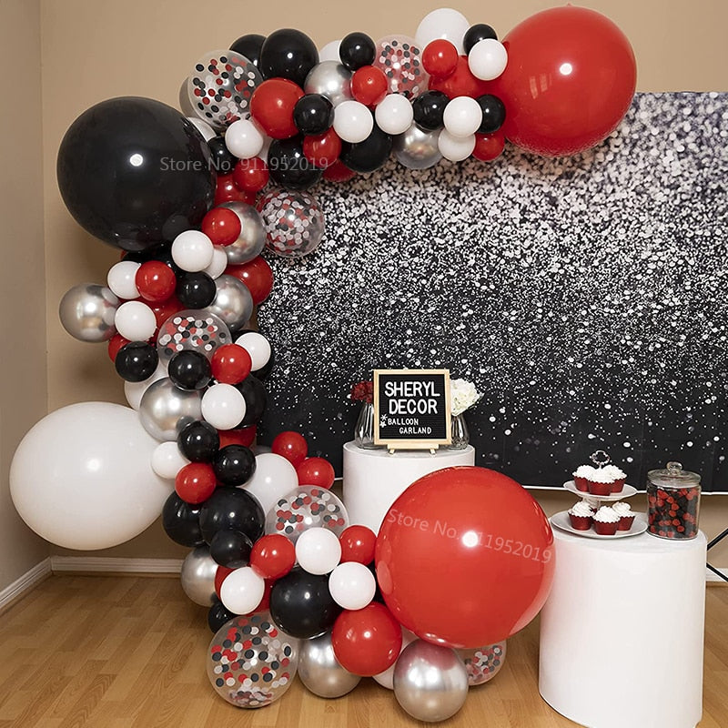 Red and Black Balloon Garland Kit Party Decorations for Graduation or Boy Birthday - BBQ Baby Shower, Casino, Poker, Vegas, Lady PartyDecorHQ