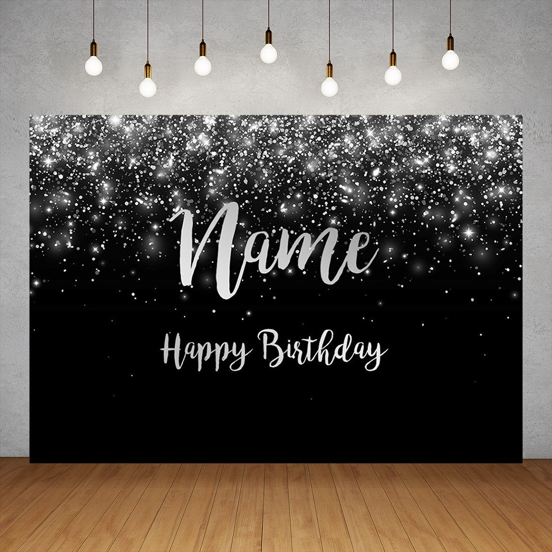 Birthday Black Golden Glitter Custom Name Photography Backgrounds Vinyl Backdrop Children Party Banner Anniversary Photocall 