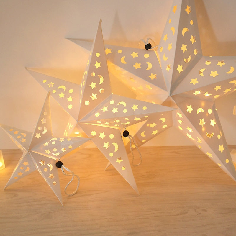 30/45/60cm Hollow Out Star Hanging Pendant Eid Mubarak Decorative Home Party Outdoor Paper Lantern Stars Lampshade Garden Decor PartyDecorHQ