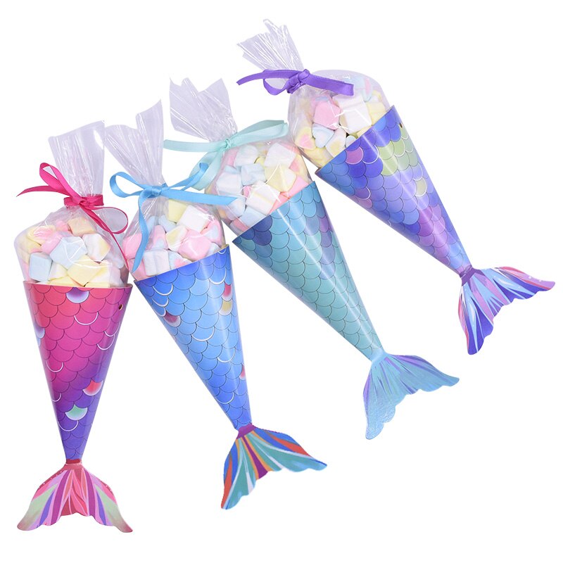 pcs/set Mermaid Tail Paper Candy Box Popcorn Cookie Bag Birthday Party Gifts Packaging Decor Baby Shower Supplies 