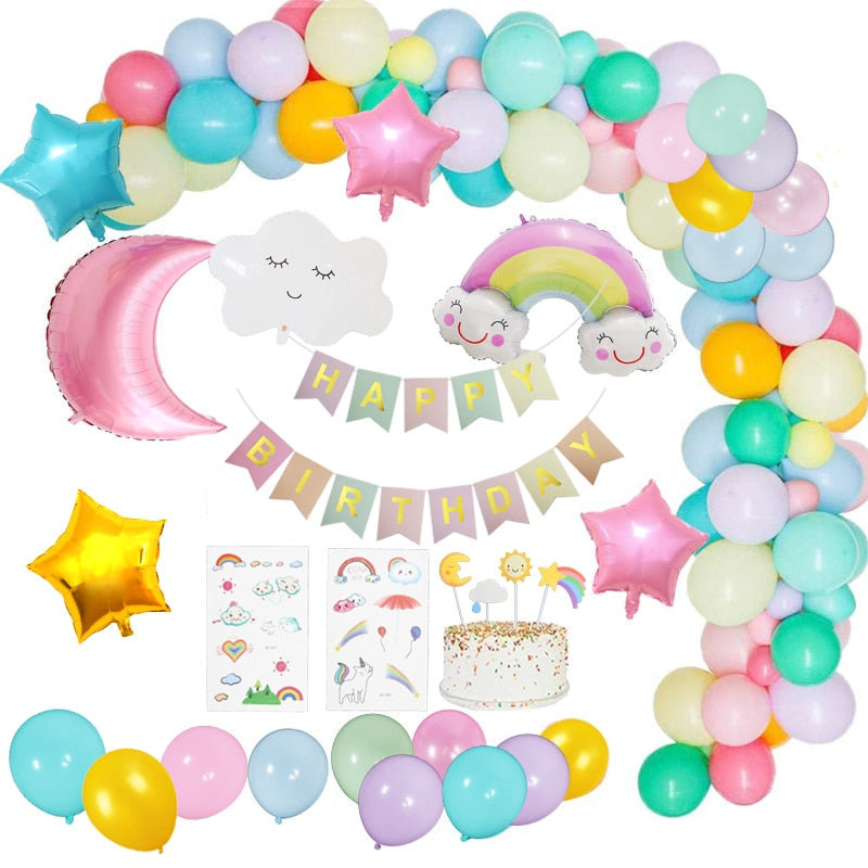 Sky Theme Pastel Balloon Arch Kit Star Rainbow Clouds Moon Sun Happy Banner Baby Kids Birthday Decoration Girl Inflatable Party Decorations