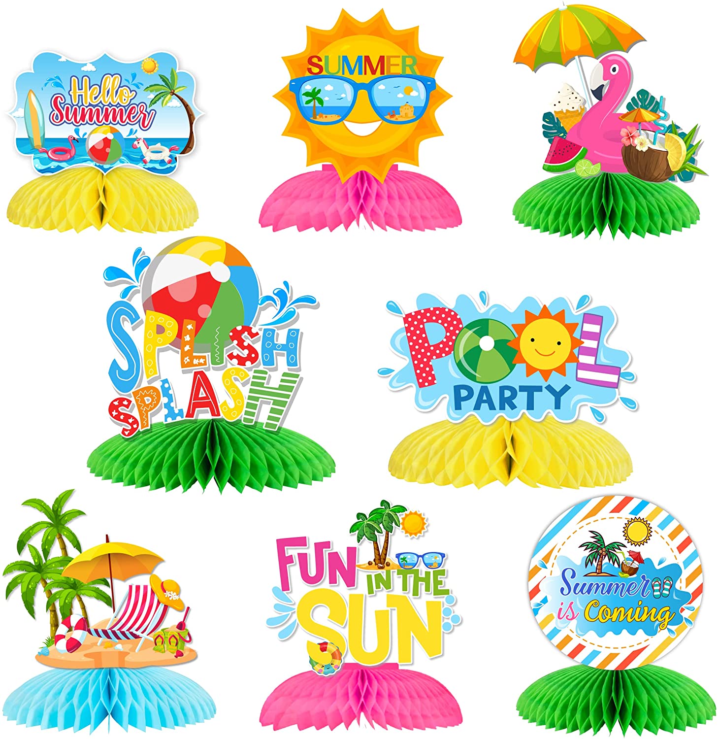 Summer Beach Pool Party Honeycomb Centerpieces 3D Table Honeycomb Decorations Birthday Baby Shower Party Supplies PartyDecorHQ