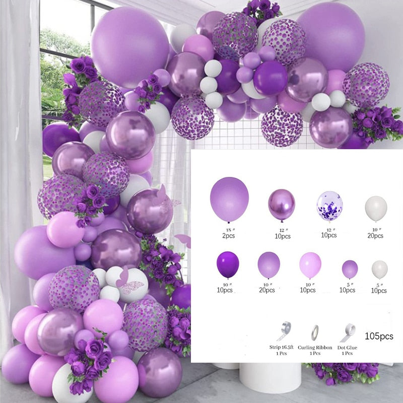 Purple Balloon Garland Arch Kit Rose Gold Latex Wedding Birthday Party Decor Kids Baby Shower Girl Supplies Inflatable Decorations