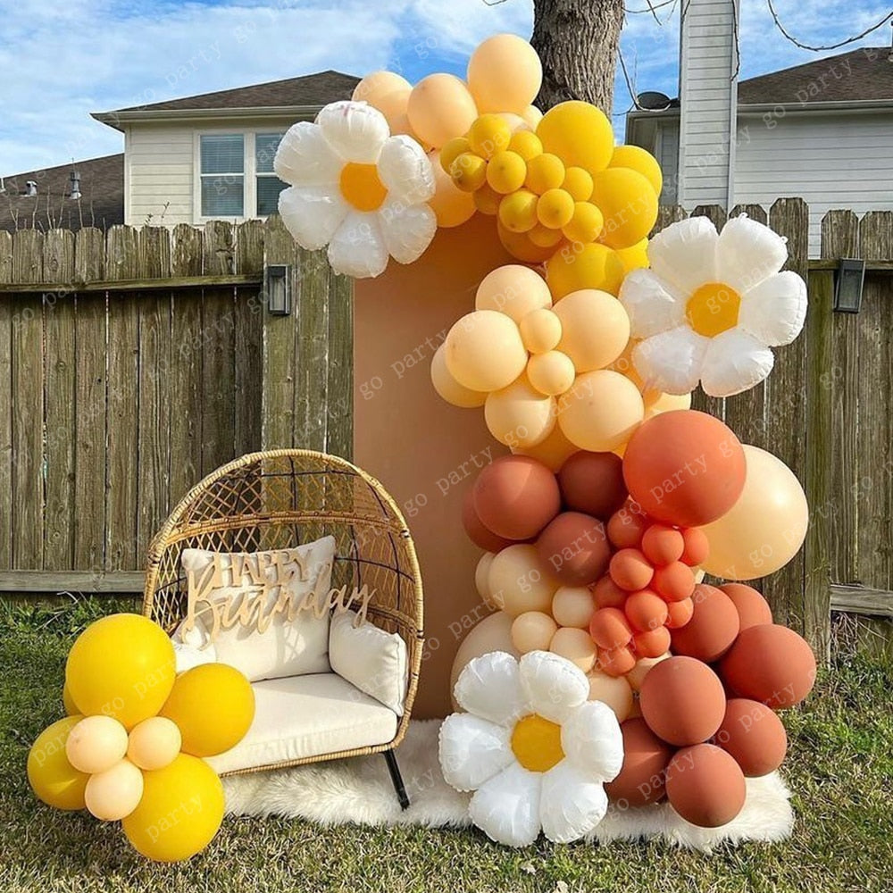 pcs Daisy Balloons Garland Arch Kit Retro Coffee Blush Yellow Latex Globos Wedding Birthday Party Decorations Kids Baby Shower Inflatable