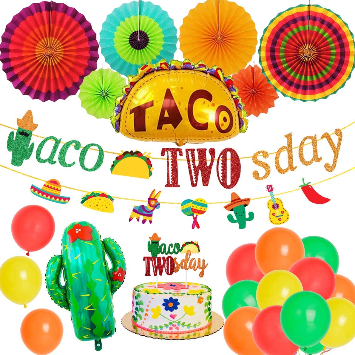 Mexican Fiesta Party Decorations Taco Second Banner Cake Topper Cactus Balloons Set nd Birthday Supplies Inflatable