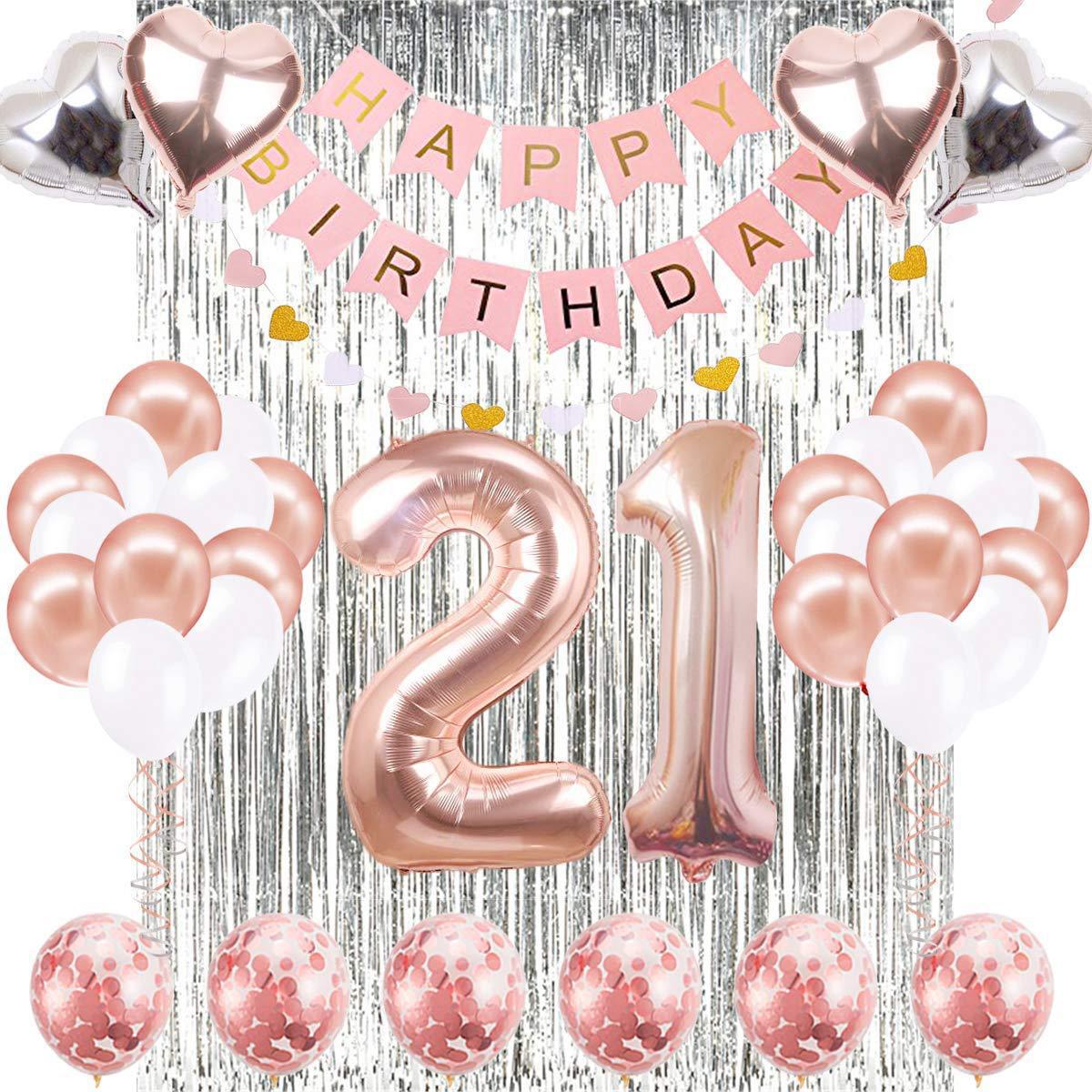 Rose Gold Silver Foil Confetti Balloon Set Banner Curtain Women th Birthday Party Decoration Supplies Inflatable Decorations