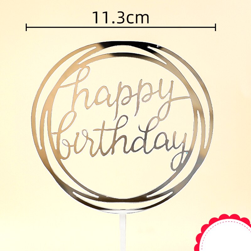 Promotional Happy Birthday Cake Topper Acrylic Gold Mirror Cupcake Kids Party Decorations Baby Shower 