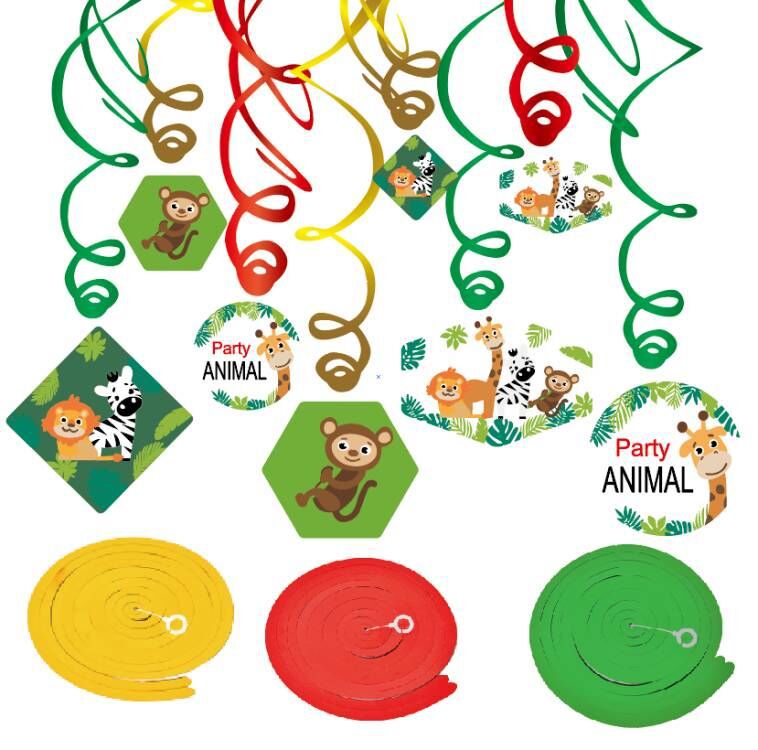 PVC Zoo Cartoon Animal Spiral Ornament Party Decoration Hanging Swirls Kids Birthday Classroom Home Pendant Supplies 