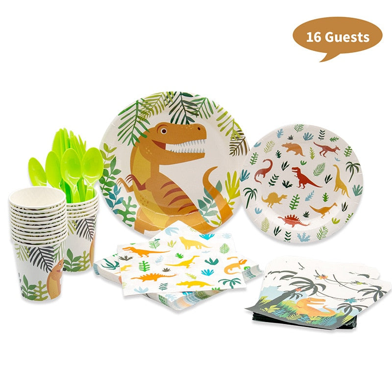 Dinosaur Theme Paper Plate Cup Set Children's Birthday Party Tableware Supplies Decoration 