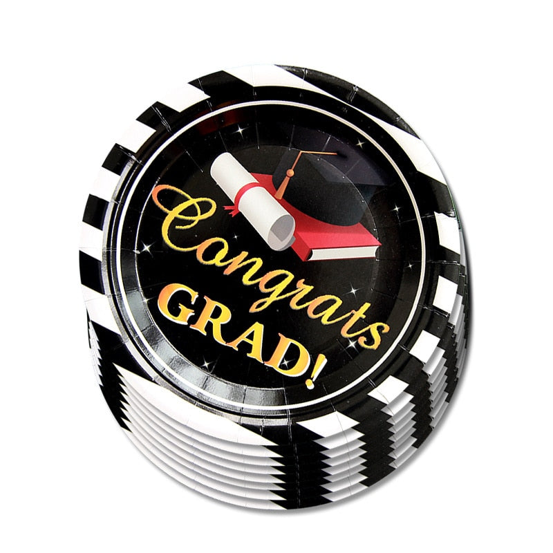 Happy Graduation Party Decoration Set Congrats Grad Tableware Paper Plate Cup Banner Tablecloth Supplies 