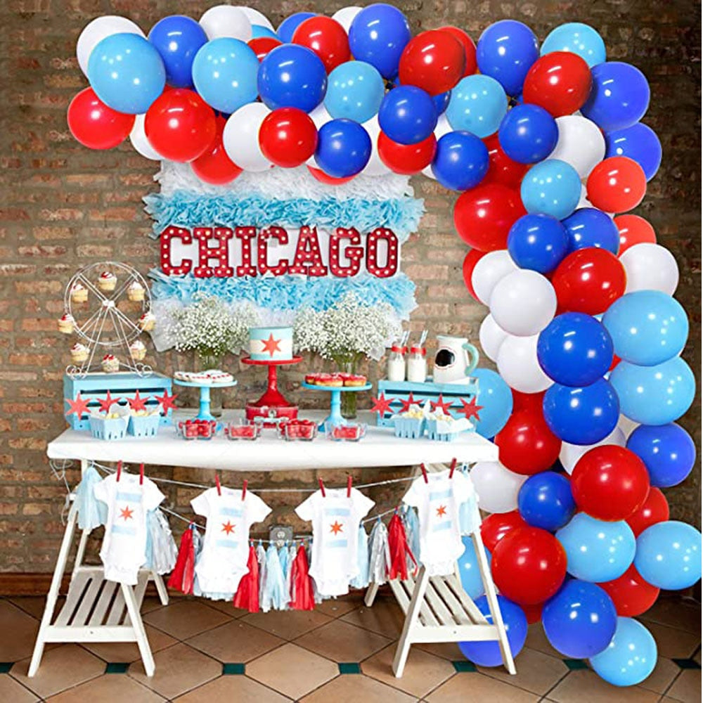 Blue Red Balloon Garland Arch Kit White Latex Balloon for Boy Birthday Party Baby Shower Graduation Party Supplies PartyDecorHQ