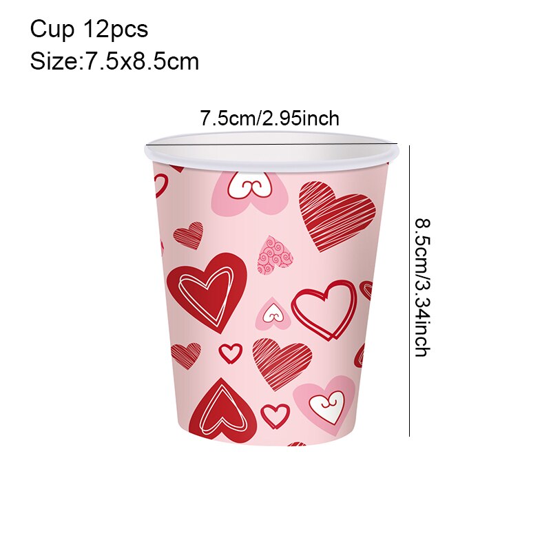 Wedding Heart Disposable Tableware Red Paper Cups Napkins Girl Birthday Party Decoration Baby Shower Table Decor 