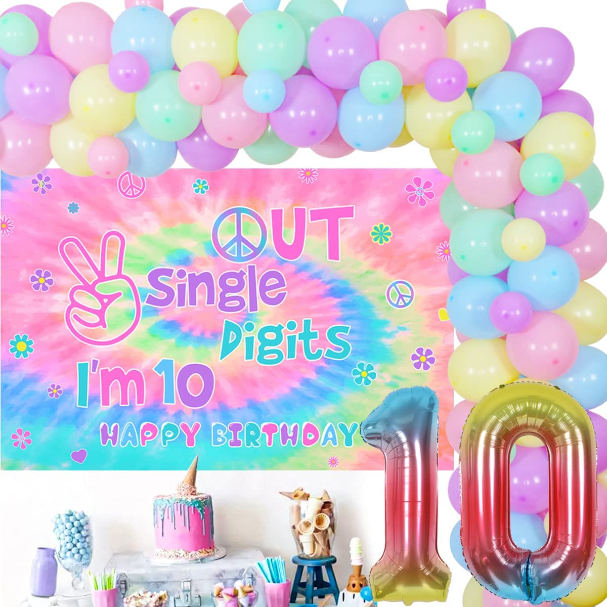 Tie Dye th Birthday Party Decoration Supplies Hippie Macaron Balloon Garland Kit Single Digits Backdrop Inflatable Decorations