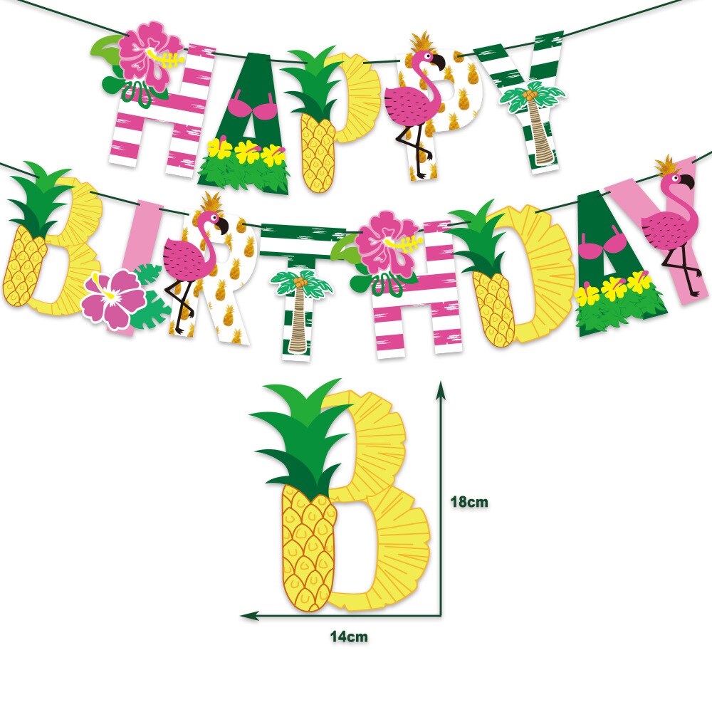 Hawaii Party Decoration Pink Green Confetti Balloon Cake Toppers Happy Birthday Banner for Birthday Party Supplies PartyDecorHQ