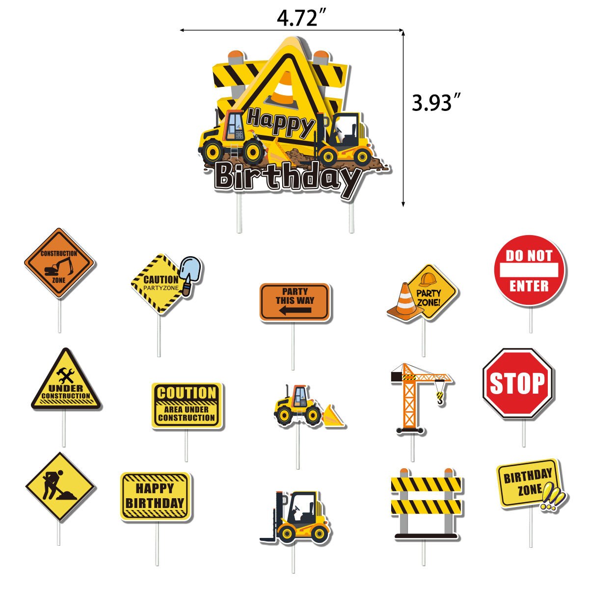 Construction Party Decoration Set Truck Foil Balloons Excavator Banner Cake Toppers for Boys Birthday Party Supplies PartyDecorHQ